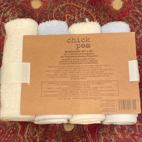 Chick Pea White and Blue Washcloths Set - Picture 2 of 4